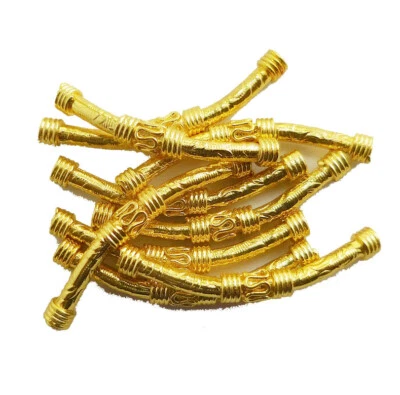 4 Pcs 40X3mm Bali Curved Tube Bead 18k Gold Plated Jewelry Making Tube - Image 1 of 3