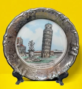 PIATTO grande vintage ceramica argentato" Pisa la torre " 1970 , in rilievo - Imagen 1 de 5