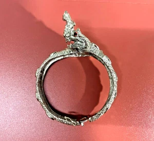 Naga Dragon Silver Bangle Bracelet Multi-Color Gemstones Thai Vintage Jewelry - Picture 1 of 10