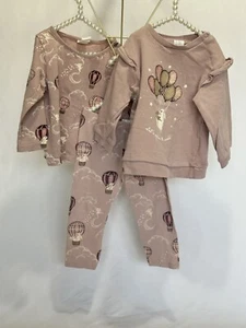 12 Months Baby Girl H&M Bunny and Hot Air Balloon Print 3-Piece Top & Legging - Picture 1 of 10
