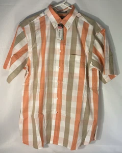 Daniel Cremieux Short Sleeve Button-Down Plaid Shirt Size L Orange White Tan - Picture 1 of 7