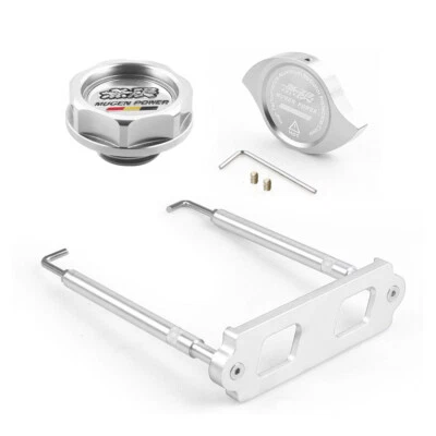 Tapa de llenado de aceite JDM plateada tapa de radiador amarre de batería para Honda Civic Acura Foto 1 de 4