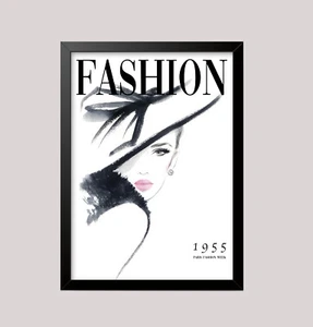 Vintage Fashion Magazine cover 1950's Black White  Pink Wall Art Poster Print - Picture 1 of 4