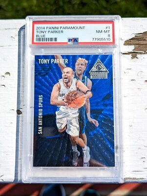 2014-15 Panini Paramount Dufex Blue #1 Tony Parker /25 PSA 8 San Antonio Spurs - Image 1 of 3