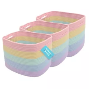 Set of 3 Cute Rainbow Storage Basket for Toys & Cloths, Cotton Rope Basket fo... - Picture 1 of 9