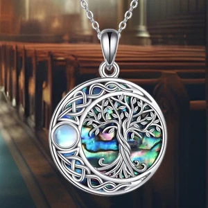 Silber Lebensbaum Halskette | Keltischer Knoten Mondstein Anhänger - Bild 1 von 6