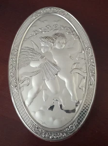 ITALIAN 850 STERLING SILVER REPOUSSE CHERUBS WOOD VINTAGE WALL PLAQUE 20cms - Picture 1 of 5