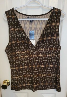 Blusa para mujer American Living talla XL marrón con volantes sin mangas Foto 1 de 4