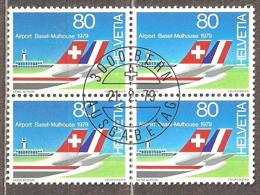 Suiza: 1 sello usado de un conjunto en bloque, avión, 1979, Mi#1153 Foto 1 de 1