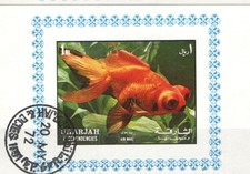 Q6486 - SHARJAH - BLOCCO FOGLIETTO USATO PESCI TROPICALI 1 RL - VEDI FOTO