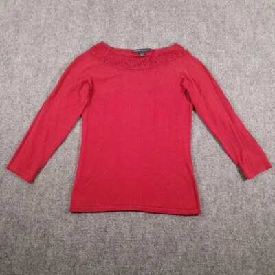 Blusa Top Banana Republic Mujer Pequeña Elastizada Roja Encaje Cuello Barco Clásica Boho Foto 1 de 4