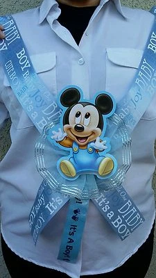 1 Baby Shower ~MOM TO BE SASH with MICKEY MOUSE~ Blue/boy,Ribbon,favors,niño,Saf - Image 1 of 4