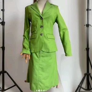 Costume da donna Brigitte von Boch giacca + gonna taglia 34/36 cotone verde mela top - Foto 1 di 15