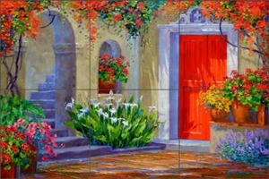 Blumenfliese Backsplash Mikki Senkarik Hof Kunst Keramik Wandbild MSA166 - Bild 1 von 5