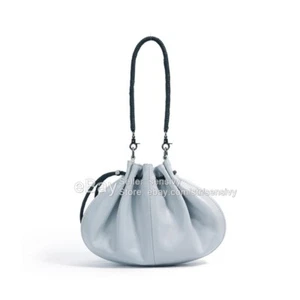 Bolso Hobo de Lujo de Cuero de Cordero Blanco Cierre con Cordón Pequeño Acanalado Bandolera - Imagen 1 de 19
