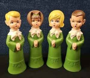 Juego de 4 villancicos pintados a mano de cerámica Atlantic Mold vintage Navidad 1978 raros - Imagen 1 de 13