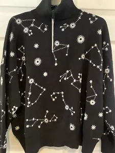 NWT Black Friday Astronomy Knit Pullover Sweater Size M Black Turtleneck Stars - Picture 1 of 5