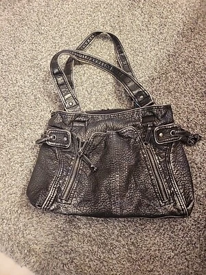 Bueno Bolso de Mano Bolso Hobo de Cuero Negro Plata Cartera Foto 1 de 4