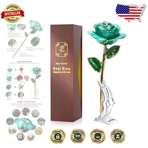 Light Blue 24K Gold Rose - Preserved Elegance for Mother's Day & Anniversaries - Picture 1 of 10