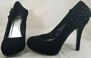 Bamboo Womens Black 8.5 Frilly Flower Back Jeweled💎Stiletto Heels Sz 8.5👠 NEW - Picture 1 of 7