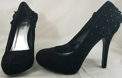 Tacones de aguja de bambú para mujer negros 8,5 con volantes en la espalda con joyas💎 talla 8,5👠 NUEVO Foto 1 de 4