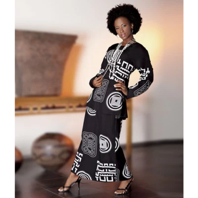 Ashro черный белый этническая африканская гордость питания печати брюки юбка костюм 3Pc Wardrober - Изображение 1 из 4