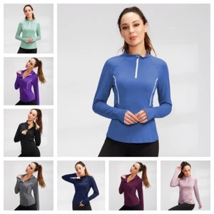 Women Long Sleeve Tops Yoga Sports Running Fitness Stretch Quick Dry Hoodie - Picture 1 of 24