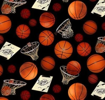 3/4 Yard Elizabeth's Studio Basketball Hoop Play Book Black Cotton Fabric  - Image 1 of 3
