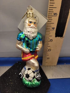 Santa Soccer Ornament "A Real Goal Getter" Radko Glass Rare Retired 01-0496 306 - Picture 1 of 2