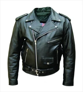 Nuevo Para hombres Negro Cuero de Vaca Genuino Cuero Motocicleta Abrigo Motociclista Delineador - Imagen 1 de 3