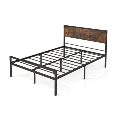 Full Size Platform Bed Metal Frame Heavy Duty w/Rustic Headboard and Footboard - Image 1 of 4