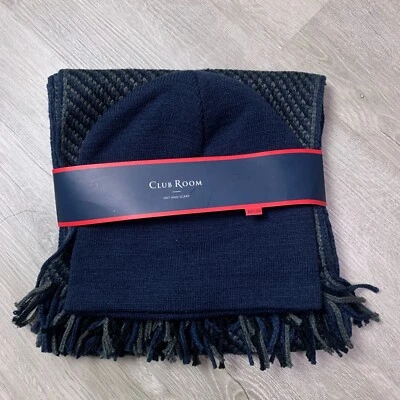 Combo gorro bufanda gorro azul gris Club Room para hombre cálido invierno Foto 1 de 4