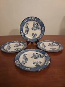 z Woods Sons Ware TSING Blue Enoch GEISHA Oriental Bonsai BREAD PLATES Set of 4 - Picture 1 of 3