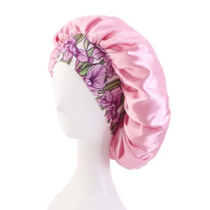 Women Satin Night Sleep Cap Hair Bonnet Hat Silk Head Cover Wide Elastic Band - Picture 1 of 18