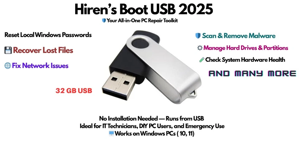 Hiren’s Boot USB 2025 With Recovery Tools,32 GB USB drive  - Image 1 of 1