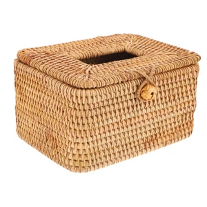 Caja de pañuelos de ratán elegantes cajas soportes compactos decoración del hogar - Imagen 1 de 12