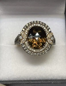 Levian 14k Rose Gold Dark Chocolate Citrine Ring w/Choc Vanilla Diamonds 7 1/4 - Picture 1 of 5