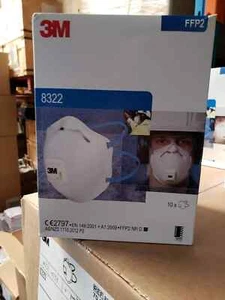 3M CUPPED PARTICULATE VALVED RESPIRATOR P2 MASK BOX OF 10 - 3M 8322 - FFP2 / N95 - Picture 1 of 2