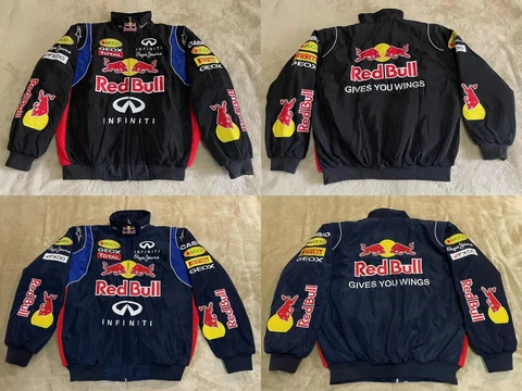 Adult F1 Vintage Racing Jacket, Ebroidered Cotton Padded ,Red Bull Jacket Cover