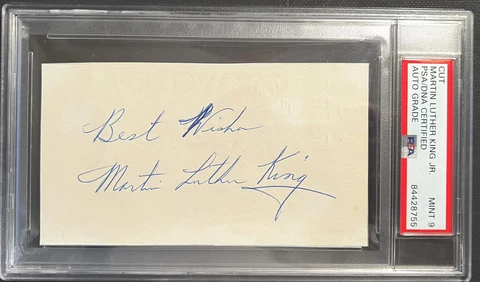 MARTIN LUTHER KING JR  SIGNED AUTOGRAPHED INDEX CARD CUT PSA GRADE 9 MINT SLAB Cover