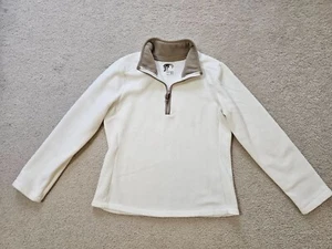 Old Navy Women`s Cream Thick Fleece 1/4 Zip Sweatshirt Brown Trim Sz. M - Picture 1 of 14