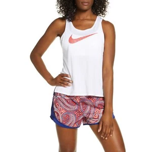 Nike Women's Dri-fit Printed-Logo Cross-Back Running Tank Top, white XS - Picture 1 of 10