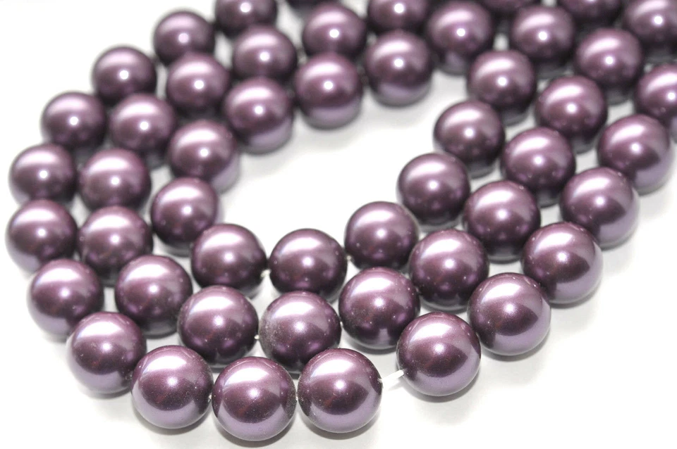 V5-11 - 12 MM MUSCHELKERN KUGELN STRANG LILA - Bild 1 von 1