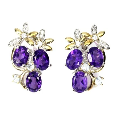 Amethyst Aquamarin Ohrringe 925 Silber 585 bicolor vergoldet - Bild 1 von 3