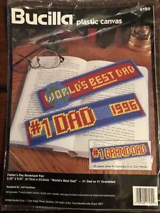 Kit coppia segnalibri festa del papà tela plastica Bucilla artigianato ricamo regalo NUOVO - Foto 1 di 3