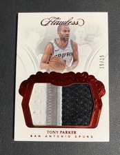 2017-18 Panini Flawless Tony Parker Game Worn Jumbo Jersey Patch Ruby 15/15