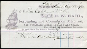 WADSWORTH, NV & SACRAMENTO, CA ~ D. W. EARL, Merchants ~ ILLUS. BILLHEAD 1872 - Picture 1 of 1