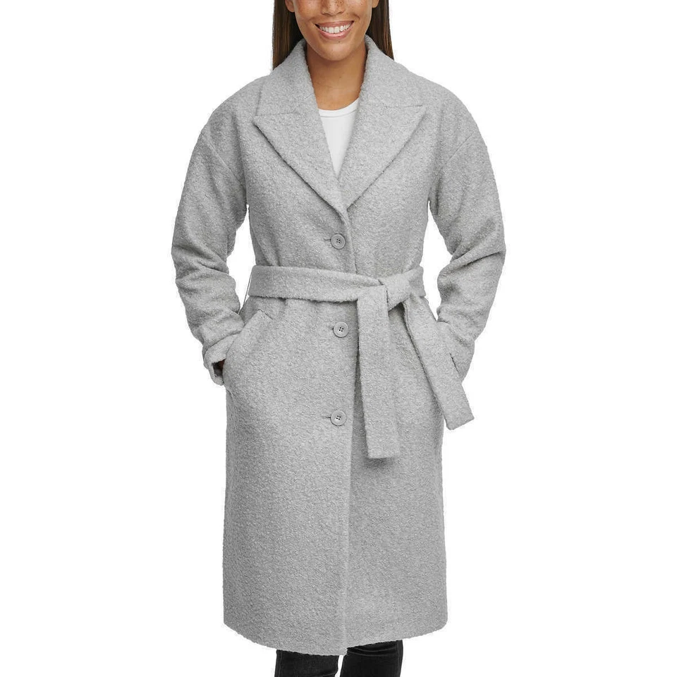 Abrigo envolvente Kenneth Cole Boucle para mujer, talla M, gris claro Foto 1 de 4