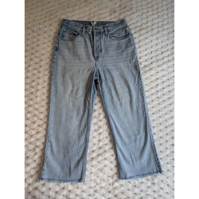 Topshop Denim Cropped Jeans Frayed Hem High Waist Button Fly Petite W32 - Image 1 of 4