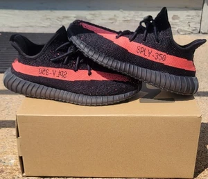 Adidas Yeezy Boost 350 V2 Core Black Red Kids- Size 1.5Y (PRE-OWNED) - Picture 1 of 6